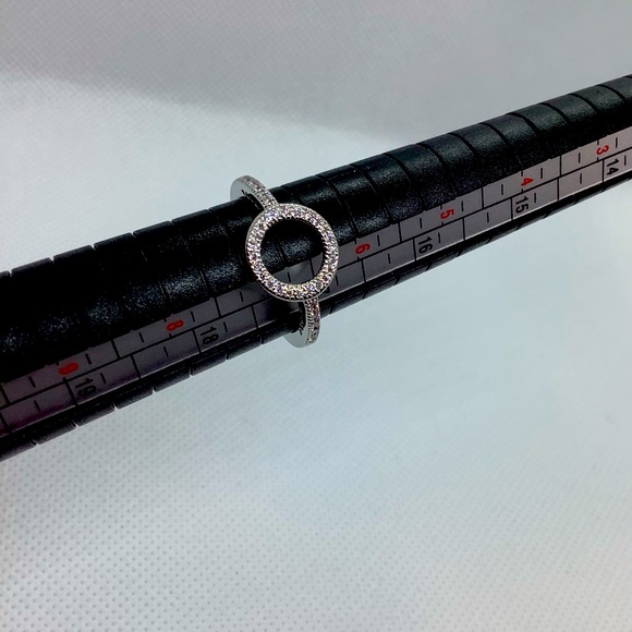 Stamped S925 White Sapphire Pave Open Circle Ring - Picture 2 of 5